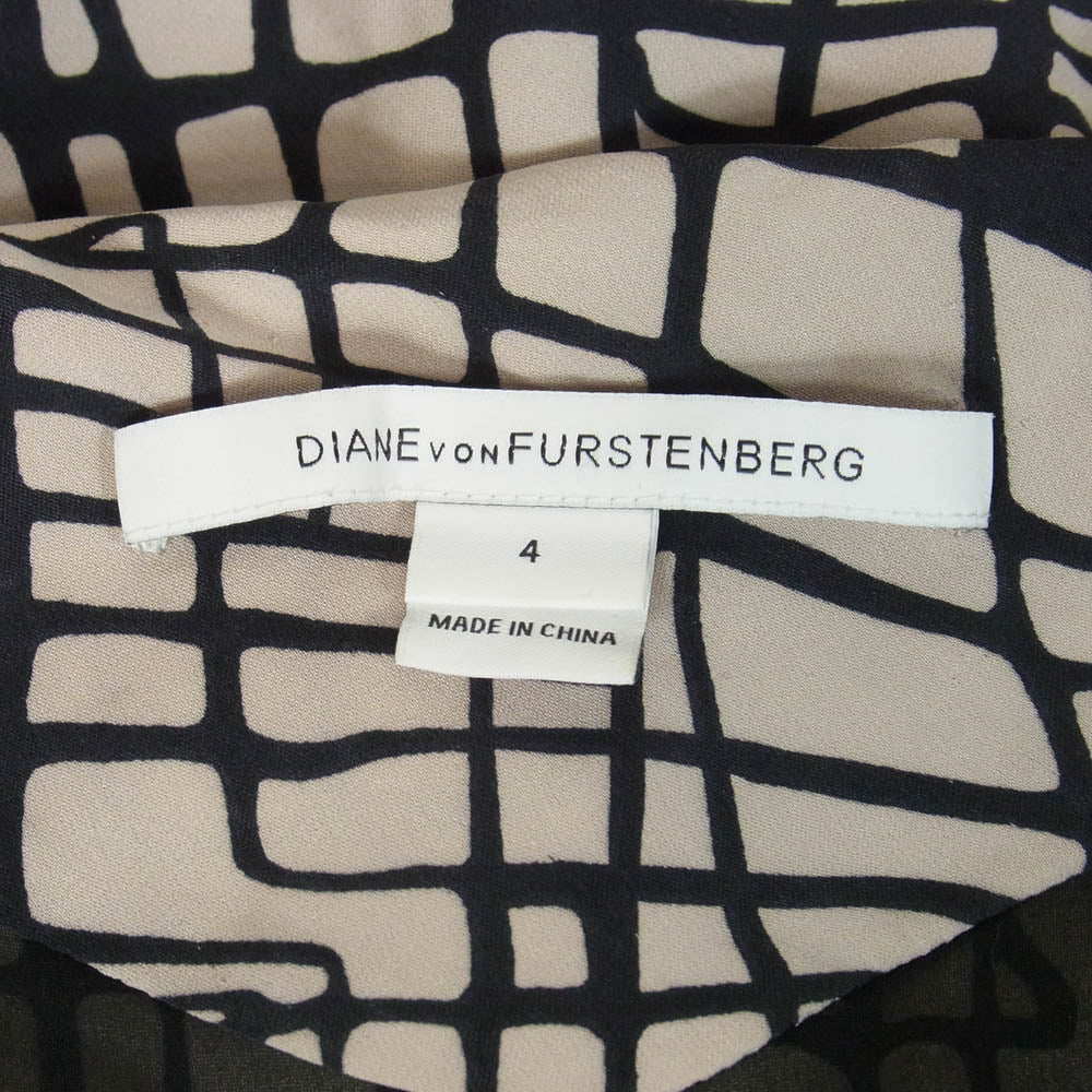 DIANE VON FURSTENBERG ダイアンフォンファステンバーグ 総柄 ノースリーブ ワンピース ベージュ系 4【中古】