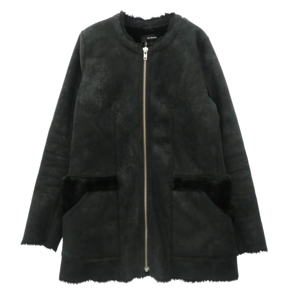 クープルズ フェイクムートン ノーカラー ジップアップ ジャケット ブラック系 M【中古】