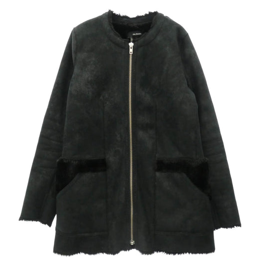 クープルズ フェイクムートン ノーカラー ジップアップ ジャケット ブラック系 M【中古】