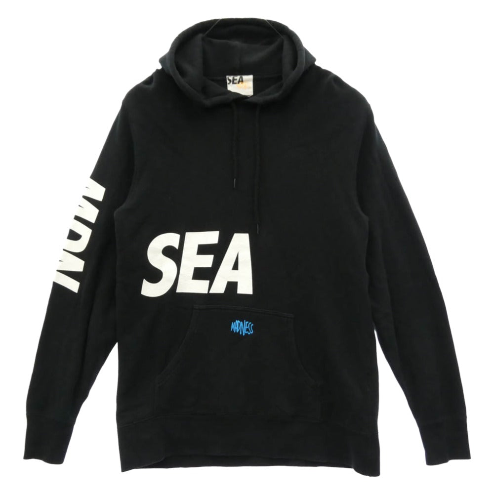 WIND AND SEA ウィンダンシー 19SS WDS-CS-99 MADNESS PULLOVER PARKA マッドネス プルオーバー ロゴ プリント パーカー フーディー ブラック系 L【中古】