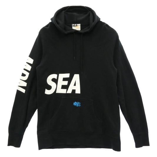 WIND AND SEA ウィンダンシー 19SS WDS-CS-99 MADNESS PULLOVER PARKA マッドネス プルオーバー ロゴ プリント パーカー フーディー ブラック系 L【中古】