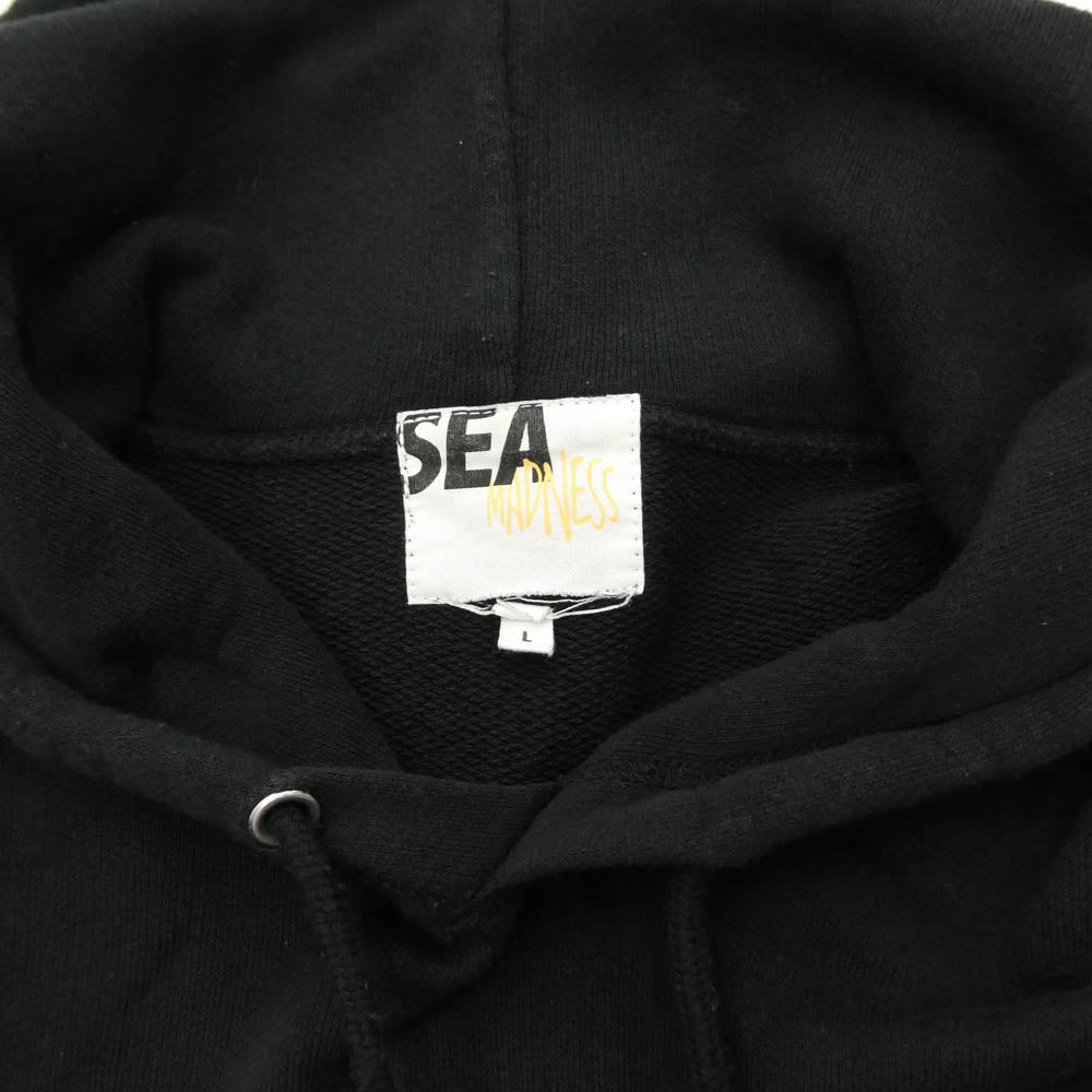 WIND AND SEA ウィンダンシー 19SS WDS-CS-99 MADNESS PULLOVER PARKA マッドネス プルオーバー ロゴ プリント パーカー フーディー ブラック系 L【中古】