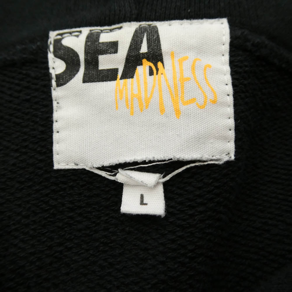 WIND AND SEA ウィンダンシー 19SS WDS-CS-99 MADNESS PULLOVER PARKA マッドネス プルオーバー ロゴ プリント パーカー フーディー ブラック系 L【中古】