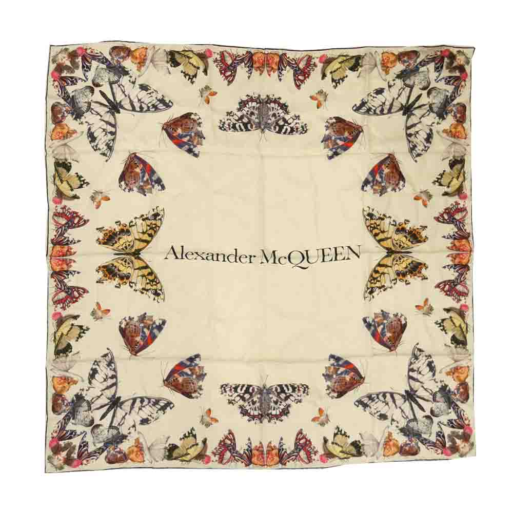 Alexander McQueen アレキサンダーマックイーン シルク バタフライ スカーフ オフホワイト系【新古品】【未使用】【中古】