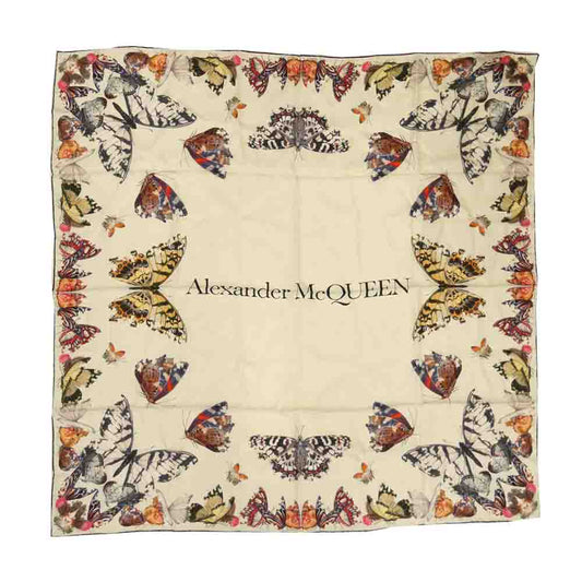 Alexander McQueen アレキサンダーマックイーン シルク バタフライ スカーフ オフホワイト系【新古品】【未使用】【中古】
