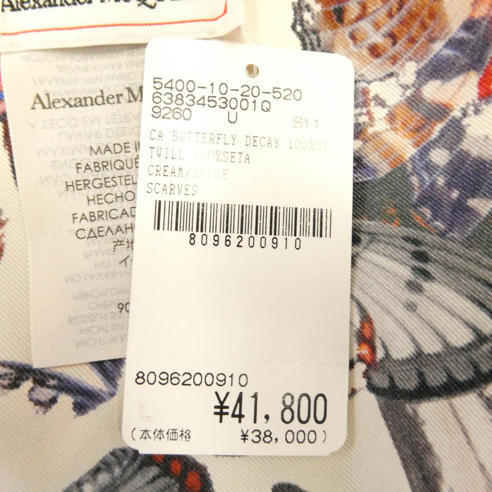 Alexander McQueen アレキサンダーマックイーン シルク バタフライ スカーフ オフホワイト系【新古品】【未使用】【中古】