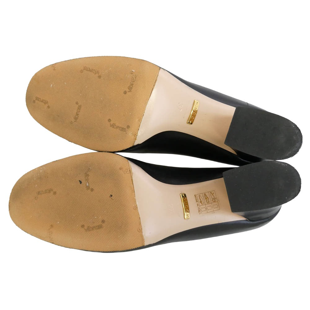 GUCCI グッチ 432066 インターロッキングG フェイクパール レザー ヒール パンプス ブラック系 37【中古】