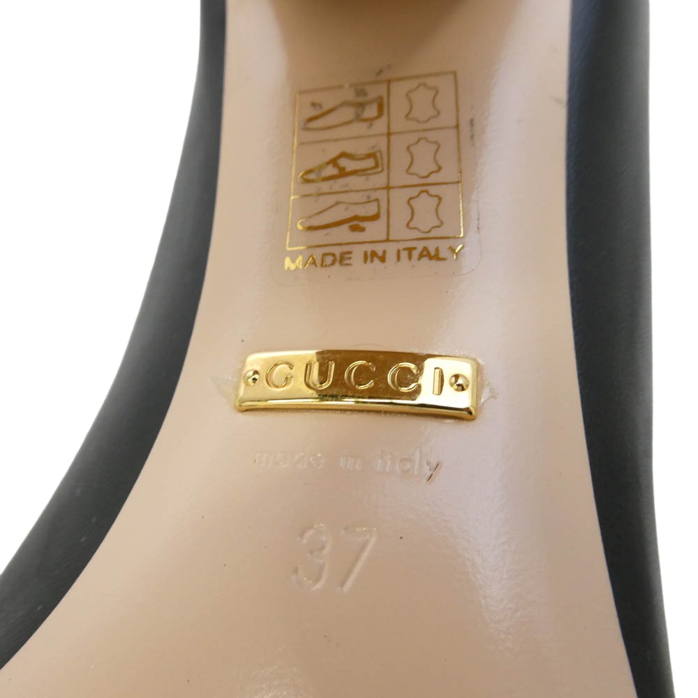 GUCCI グッチ 432066 インターロッキングG フェイクパール レザー ヒール パンプス ブラック系 37【中古】