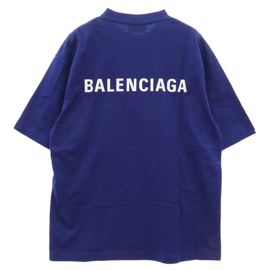 BALENCIAGA バレンシアガ 612966 TIVG5 LOGO MEDIUM FIT T-shirt ロゴプリント ミディアムフィット 半袖 Tシャツ カットソー ブルー系 XS【美品】【中古】