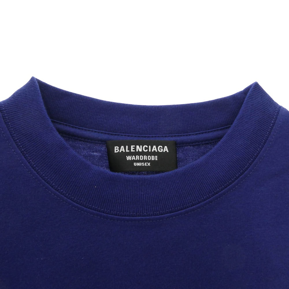 BALENCIAGA バレンシアガ 612966 TIVG5 LOGO MEDIUM FIT T-shirt ロゴプリント ミディアムフィット 半袖 Tシャツ カットソー ブルー系 XS【美品】【中古】