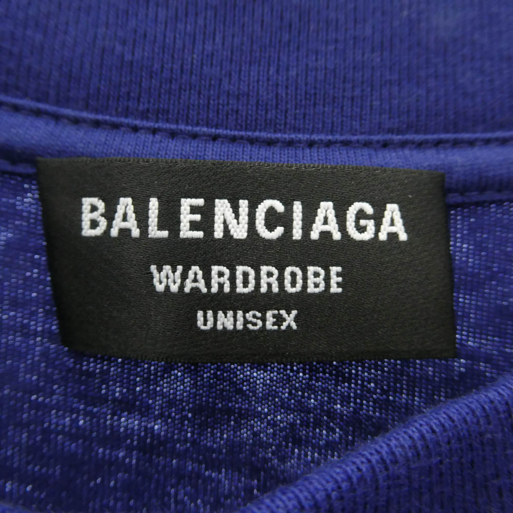BALENCIAGA バレンシアガ 612966 TIVG5 LOGO MEDIUM FIT T-shirt ロゴプリント ミディアムフィット 半袖 Tシャツ カットソー ブルー系 XS【美品】【中古】