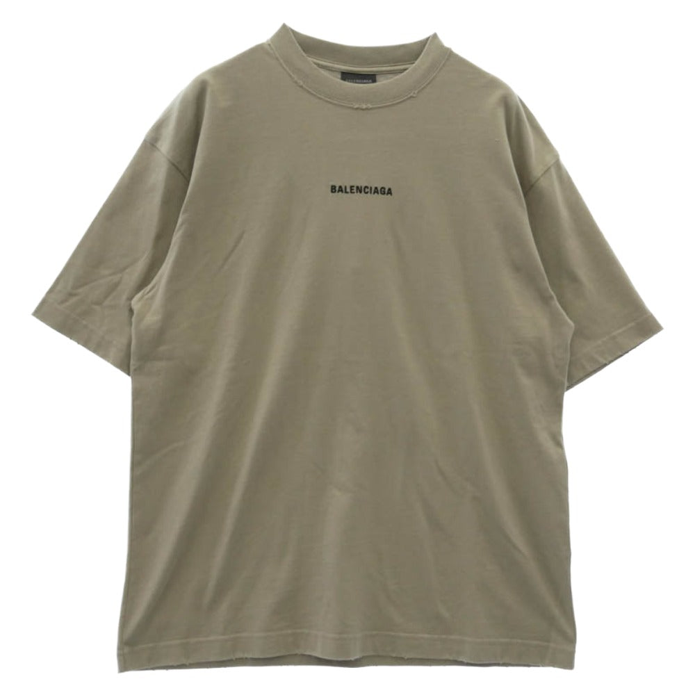 BALENCIAGA バレンシアガ 612966 TOVJ8 ダメージ加工 ロゴプリント 半袖 Tシャツ カットソー カーキ系 XXS【極上美品】【中古】