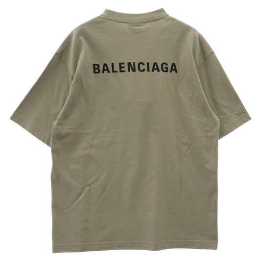 BALENCIAGA バレンシアガ 612966 TOVJ8 ダメージ加工 ロゴプリント 半袖 Tシャツ カットソー カーキ系 XXS【極上美品】【中古】