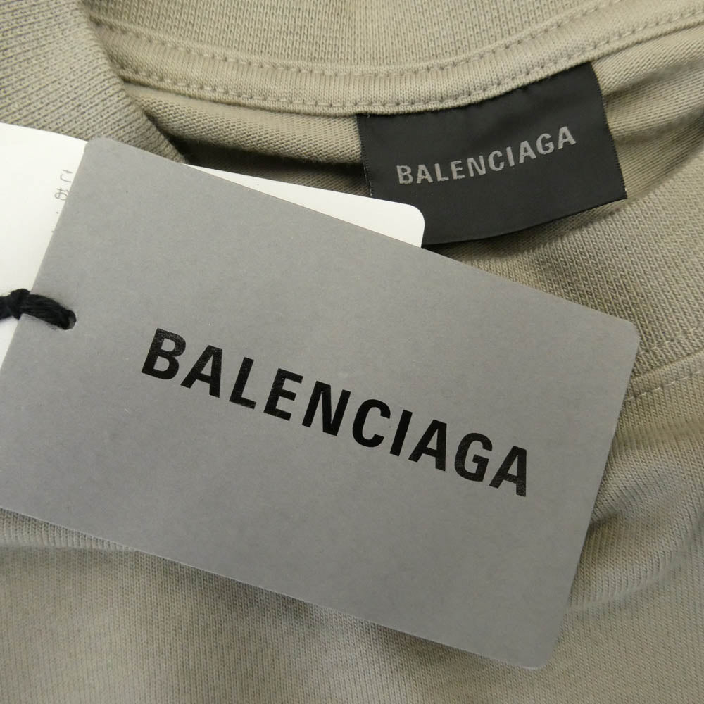 BALENCIAGA バレンシアガ 612966 TOVJ8 ダメージ加工 ロゴプリント 半袖 Tシャツ カットソー カーキ系 XXS【極上美品】【中古】