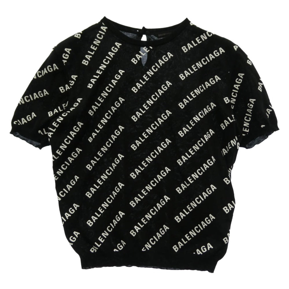 BALENCIAGA バレンシアガ 695449 T3234 Mini Allover Logo Sweater ロゴ総柄 半袖 ニット トップス ブラック系 L【美品】【中古】