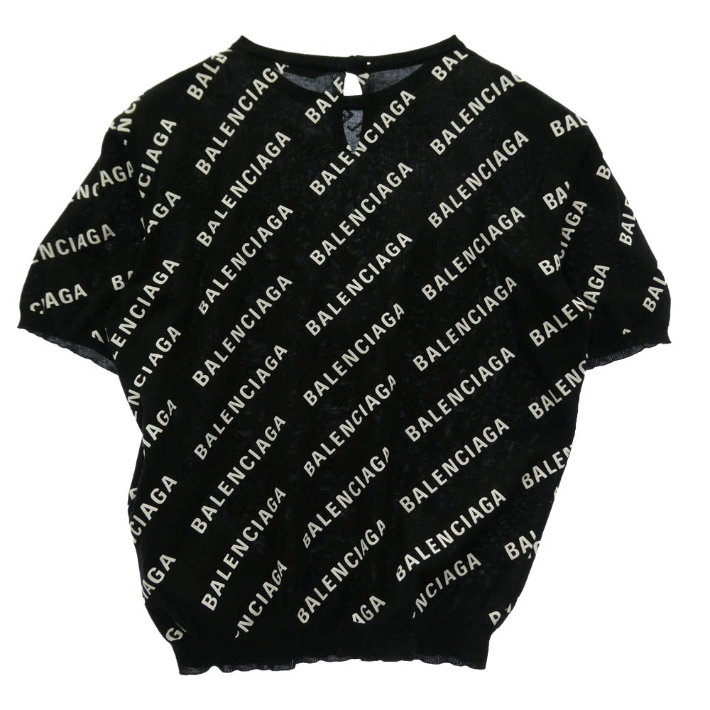 BALENCIAGA バレンシアガ 695449 T3234 Mini Allover Logo Sweater ロゴ総柄 半袖 ニット トップス ブラック系 L【美品】【中古】