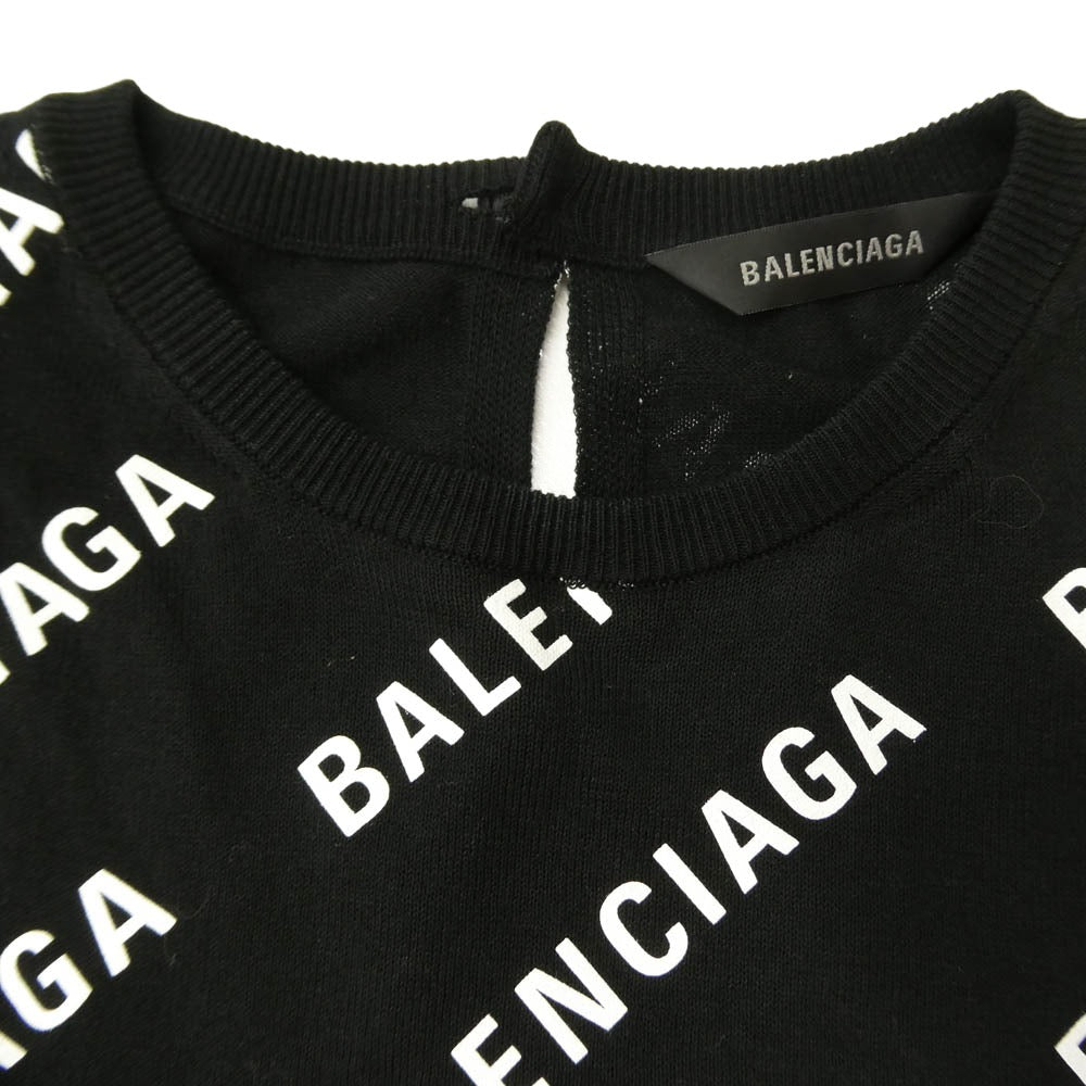 BALENCIAGA バレンシアガ 695449 T3234 Mini Allover Logo Sweater ロゴ総柄 半袖 ニット トップス ブラック系 L【美品】【中古】