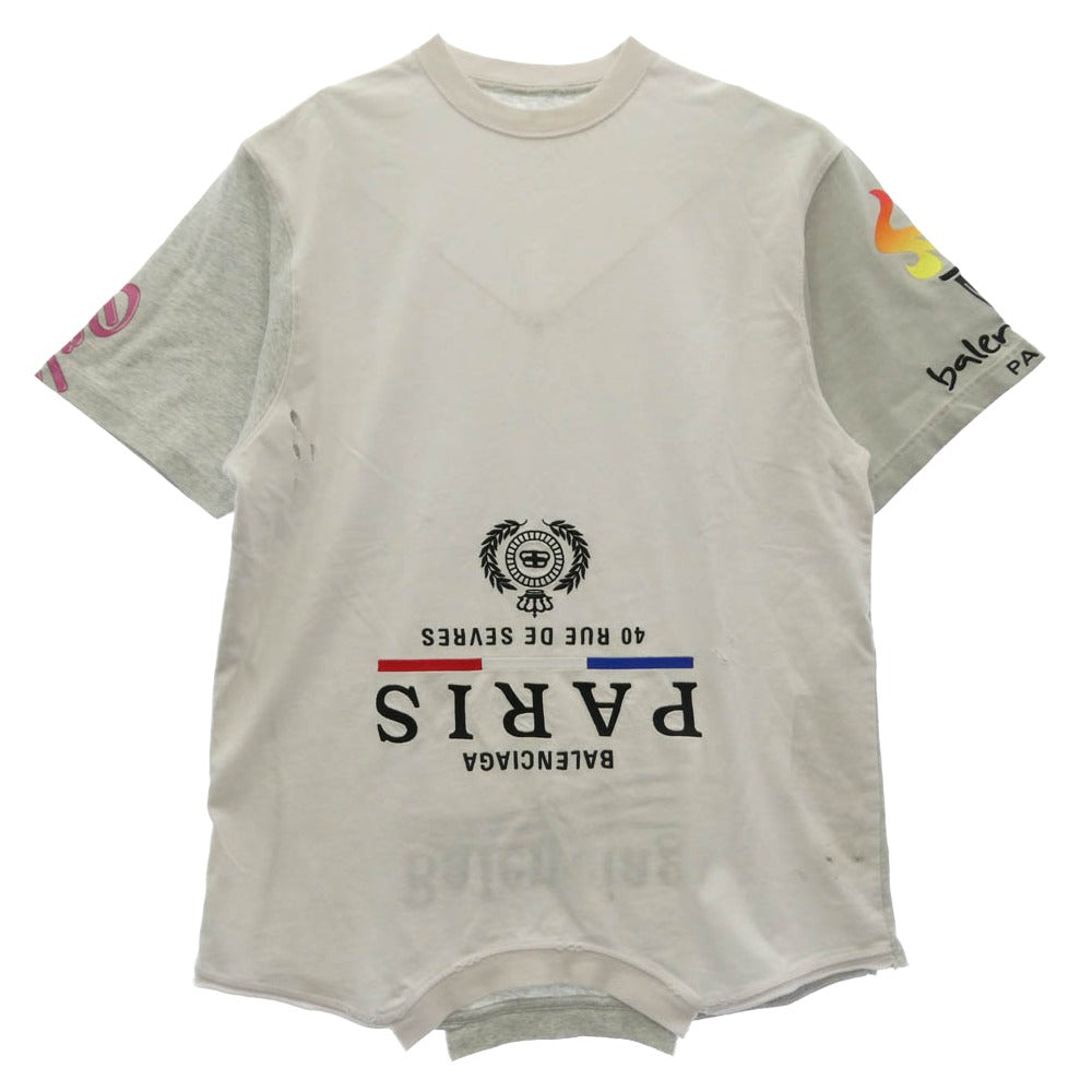 BALENCIAGA バレンシアガ 698811 TMVC9 Upside Down T-Shirt アップサイドダウン 再構築 半袖 Tシャツ カットソー ホワイト系 グレー系 L【中古】