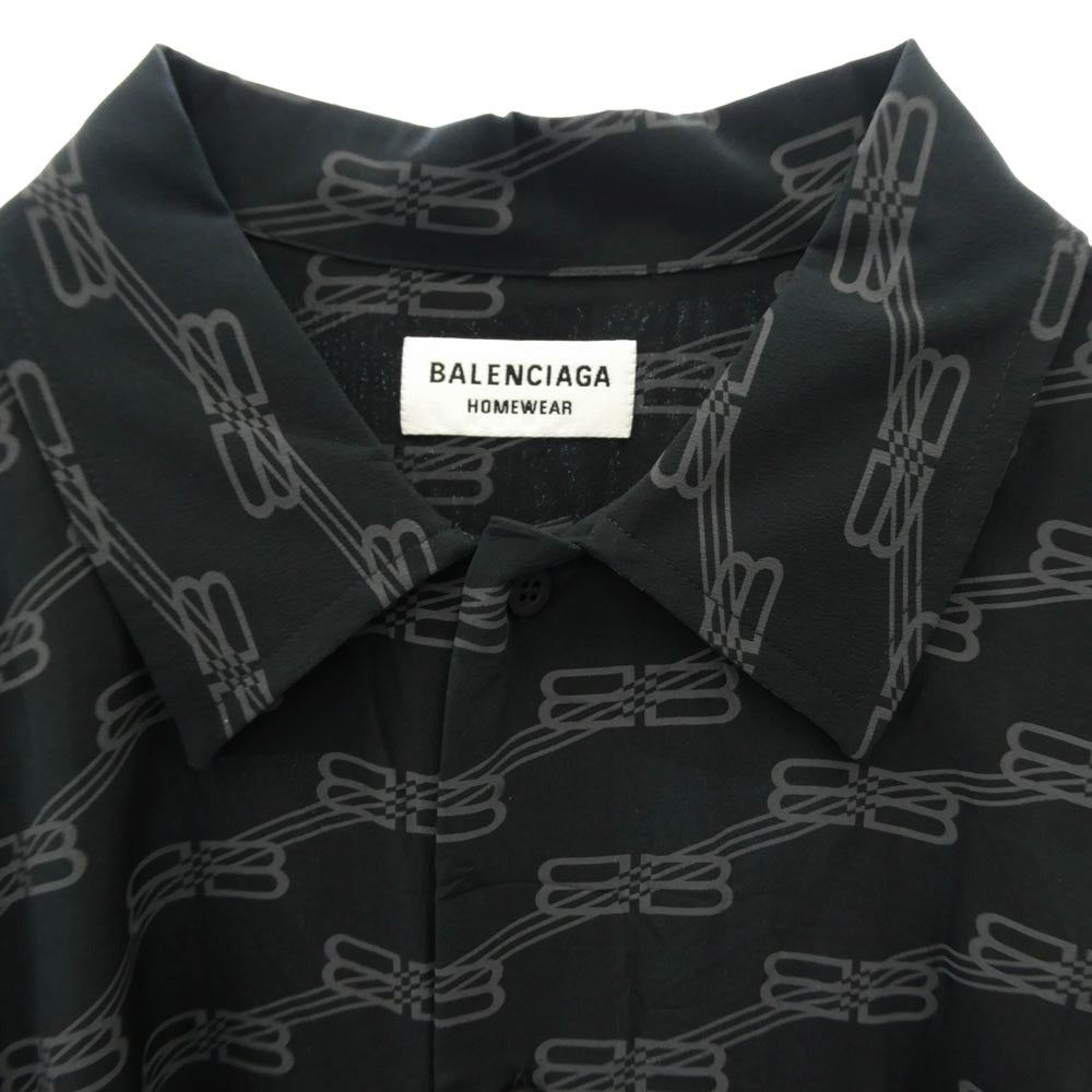BALENCIAGA バレンシアガ 23SS 681631 TML35 Monogram Logo Printed Pajama Shirt モノグラム ロゴ シルク パジャマ シャツ ブラック系 34【美品】【中古】