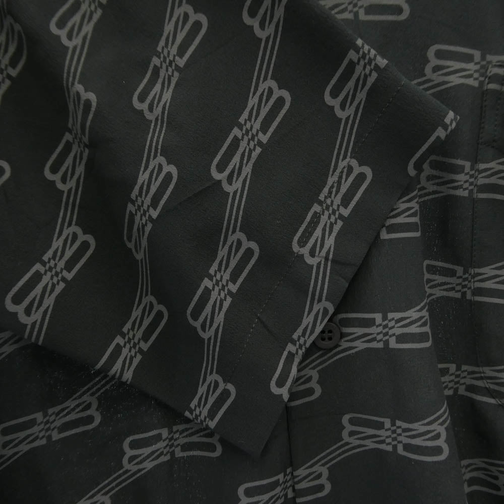 BALENCIAGA バレンシアガ 23SS 681631 TML35 Monogram Logo Printed Pajama Shirt モノグラム ロゴ シルク パジャマ シャツ ブラック系 34【美品】【中古】