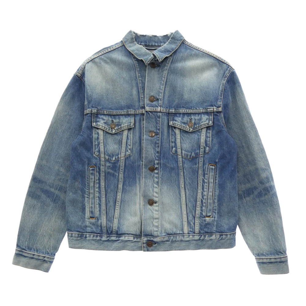 BALENCIAGA バレンシアガ 557388 TBP46 ダメージ加工 バックロゴ デニム ジャケット インディゴブルー系 34【中古】