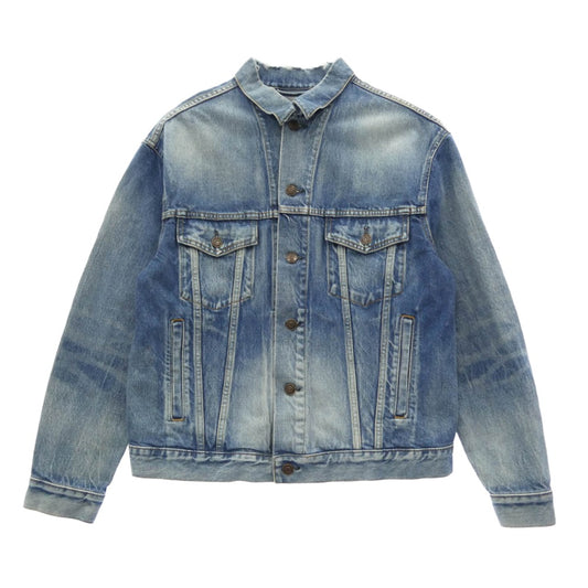 BALENCIAGA バレンシアガ 557388 TBP46 ダメージ加工 バックロゴ デニム ジャケット インディゴブルー系 34【中古】