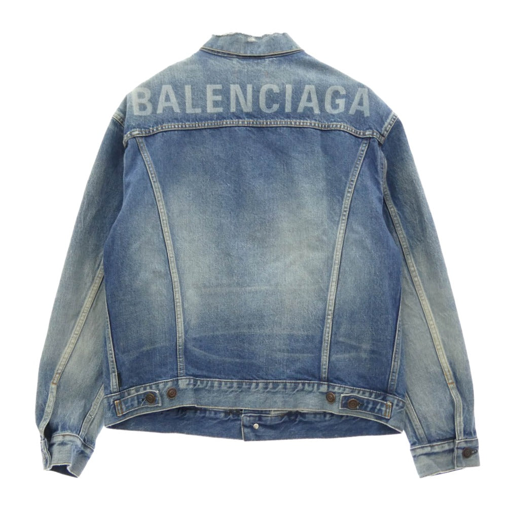 BALENCIAGA バレンシアガ 557388 TBP46 ダメージ加工 バックロゴ デニム ジャケット インディゴブルー系 34【中古】