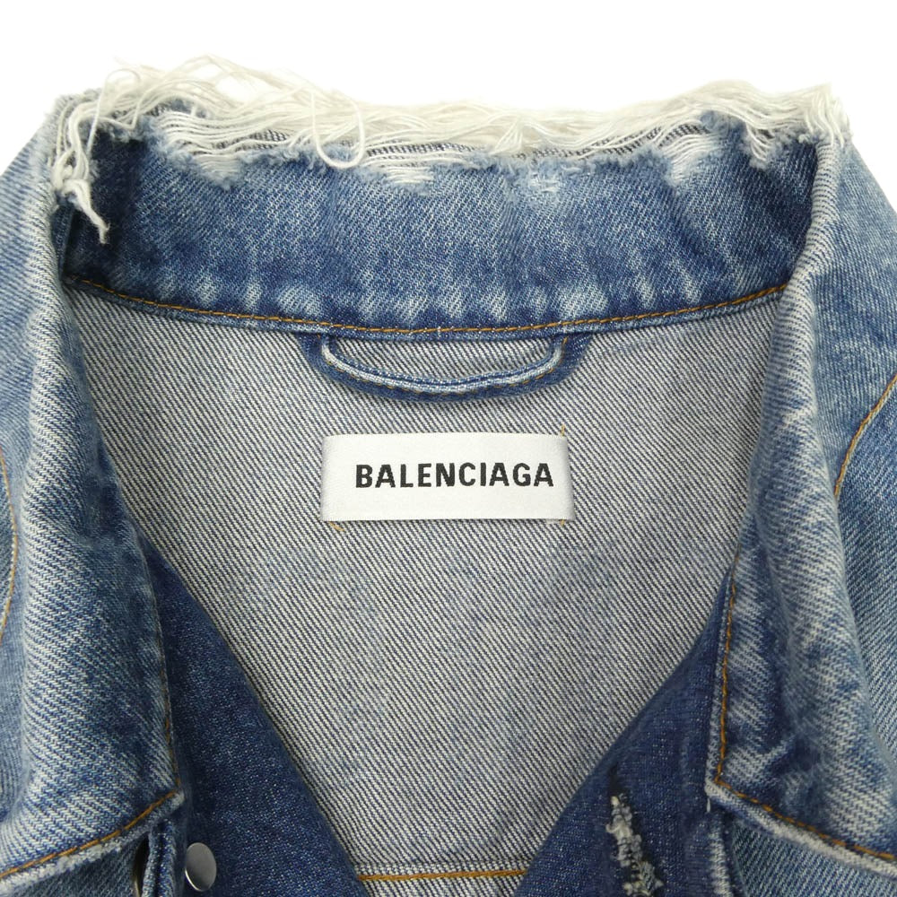 BALENCIAGA バレンシアガ 557388 TBP46 ダメージ加工 バックロゴ デニム ジャケット インディゴブルー系 34【中古】