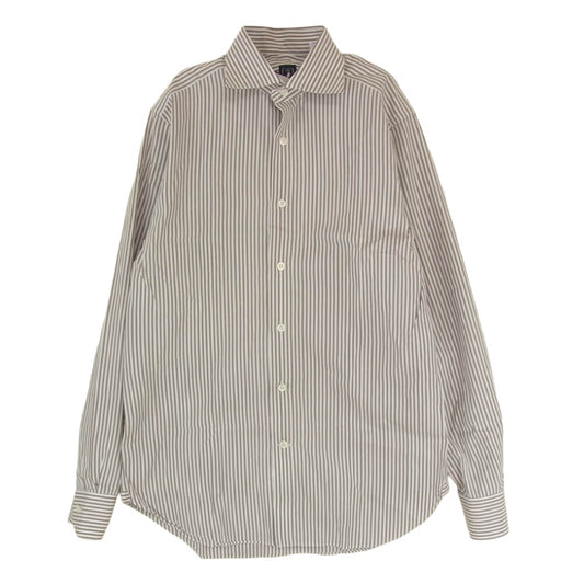 BEAMS ビームス 21-11-0024-563 ビームスF ロンドンストライプ ワイドカラーシャツ ブラウン系 15 1/2【中古】