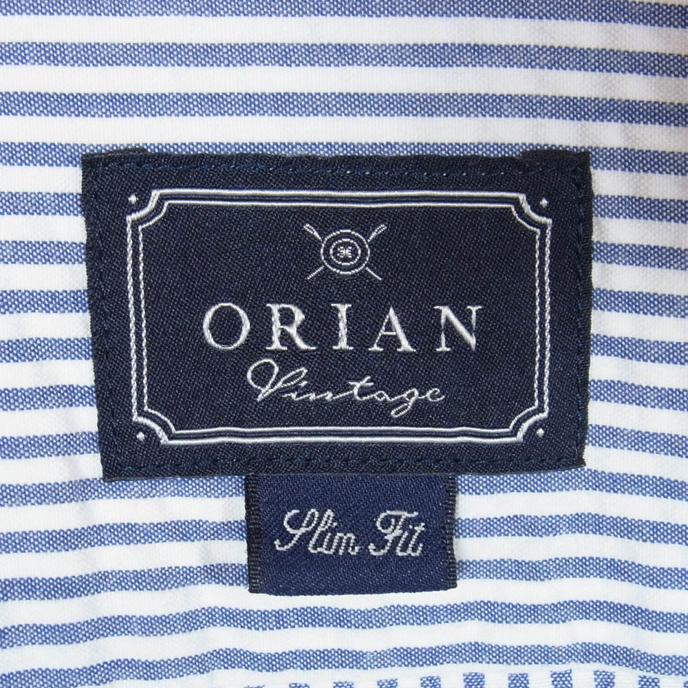 ORIAN オリアン シアサッカー プルオーバー ストライプ 長袖 シャツ グレー系 L【中古】