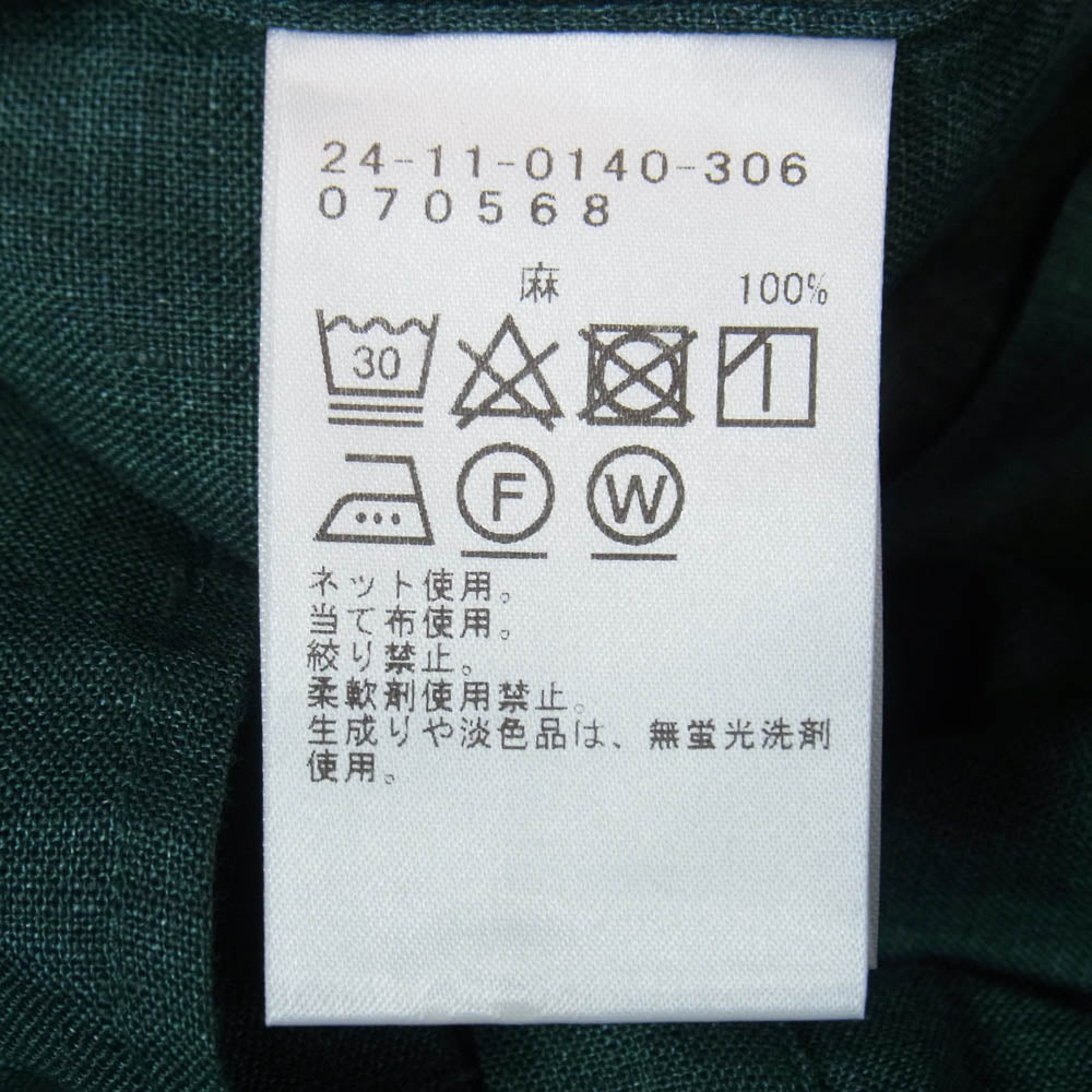 ブリッラペルイルグスト 24-11-0140-306 リネン カッタウェイ ワイドカラー 長袖 シャツ グリーン系 M【中古】