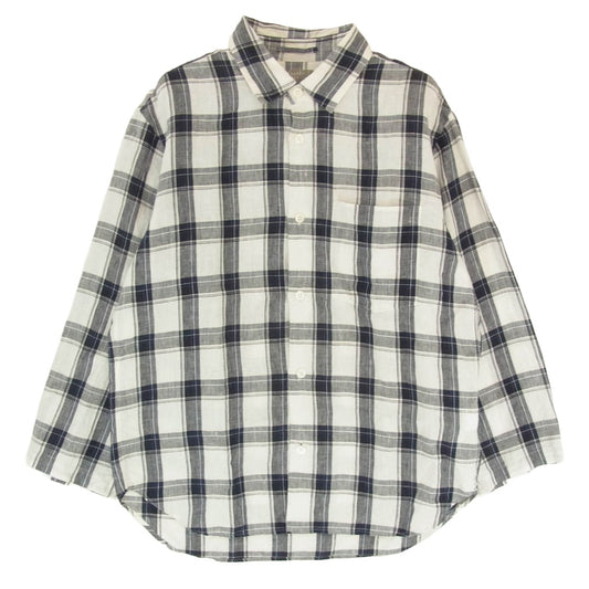 MARGARET HOWELL マーガレットハウエル 579-7150052 リネン100％ チェック シャツ 長袖 ネイビー系 L【中古】