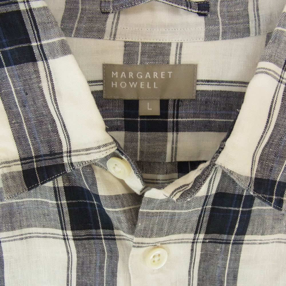MARGARET HOWELL マーガレットハウエル 579-7150052 リネン100％ チェック シャツ 長袖 ネイビー系 L【中古】