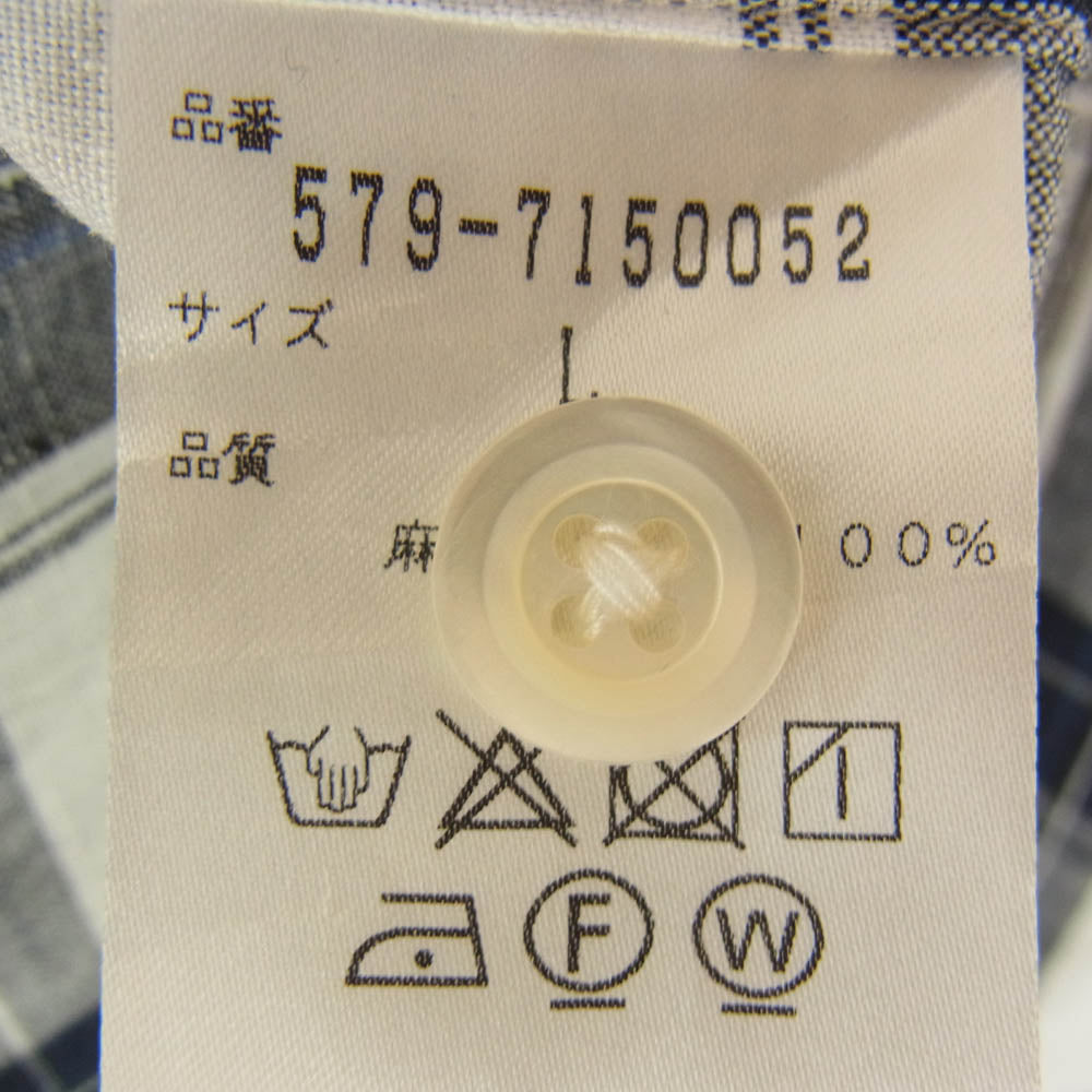 MARGARET HOWELL マーガレットハウエル 579-7150052 リネン100％ チェック シャツ 長袖 ネイビー系 L【中古】
