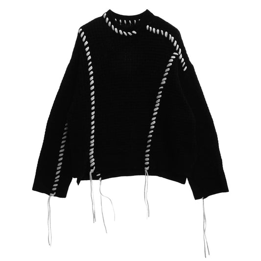 MAISON SPECIAL メゾンスペシャル 11212361338 鬼ワッフルクレイジー ステッチ ニット セーター プルオーバー ブラック系 ホワイト系 01【中古】