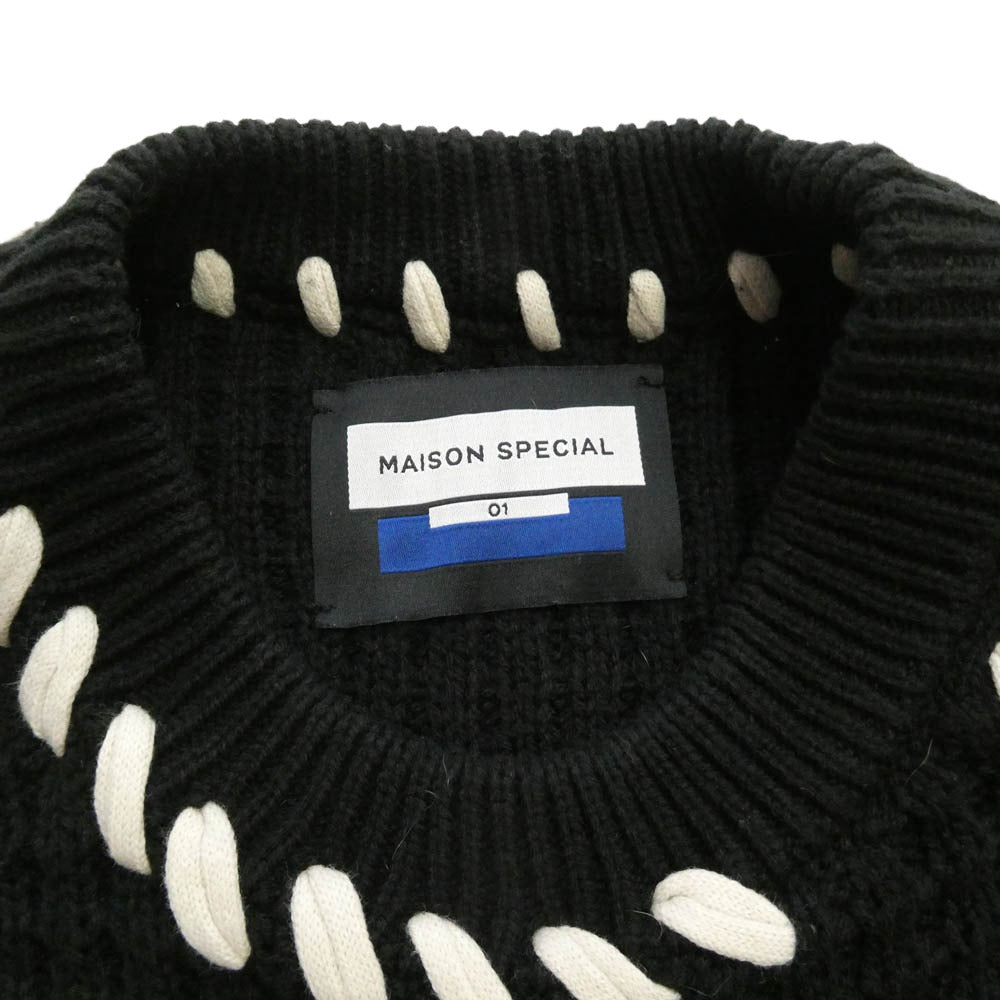 MAISON SPECIAL メゾンスペシャル 11212361338 鬼ワッフルクレイジー ステッチ ニット セーター プルオーバー ブラック系 ホワイト系 01【中古】