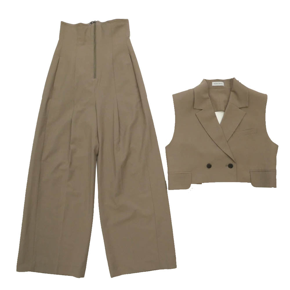 MAISON SPECIAL メゾンスペシャル 背中開き クロップド ベスト ハイウエスト パンツ セットアップ ライトブラウン系 FREE/36【中古】