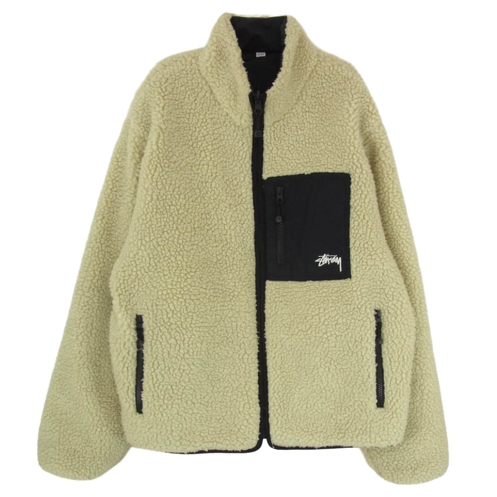 STUSSY ステューシー 22AW 8 Ball Sherpa Jacket Natural リバーシブル エイトボール シェルパ フリース ジャケット ナチュラル オフホワイト系 M【中古】