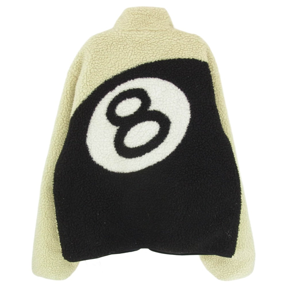 STUSSY ステューシー 22AW 8 Ball Sherpa Jacket Natural リバーシブル エイトボール シェルパ フリース ジャケット ナチュラル オフホワイト系 M【中古】