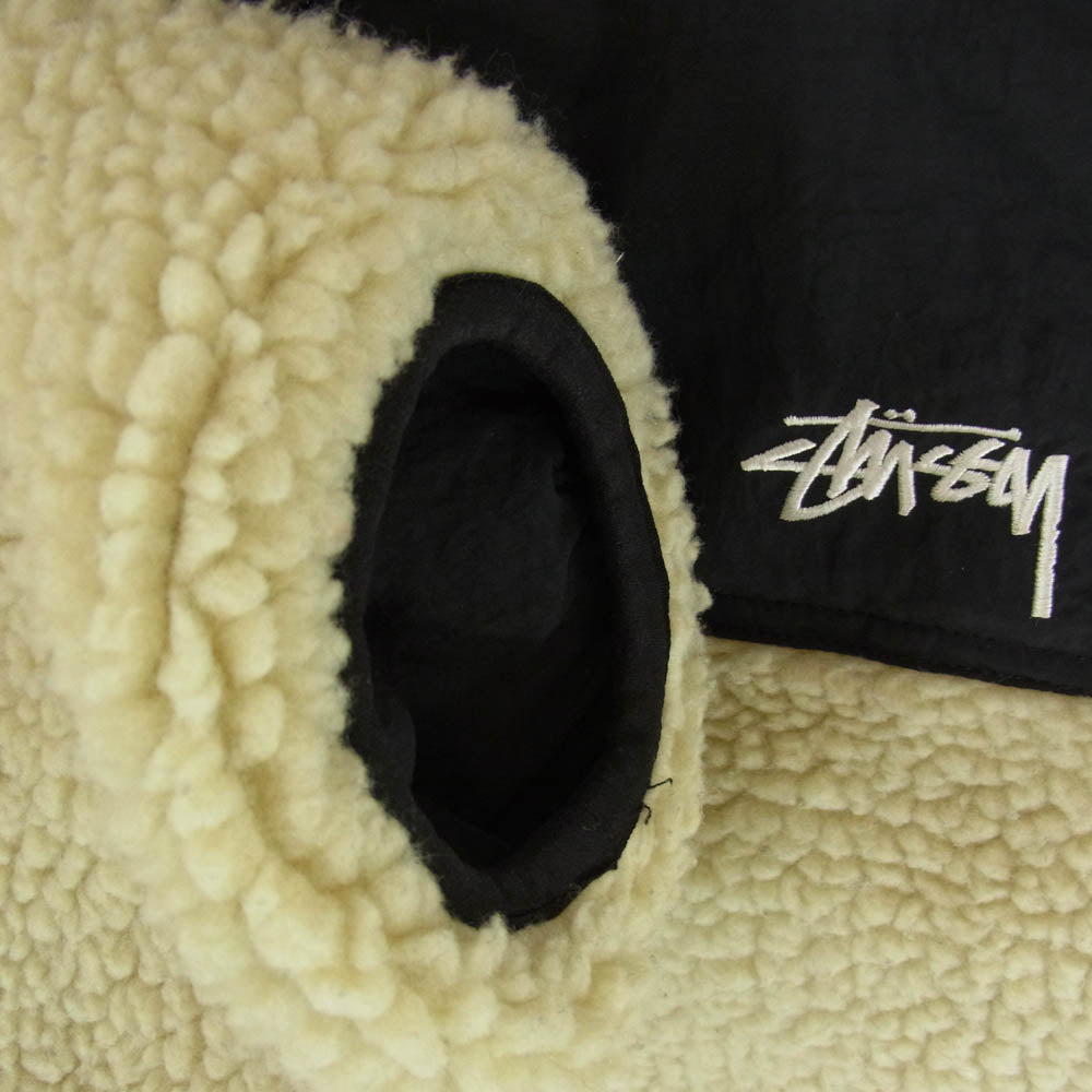 STUSSY ステューシー 22AW 8 Ball Sherpa Jacket Natural リバーシブル エイトボール シェルパ フリース ジャケット ナチュラル オフホワイト系 M【中古】