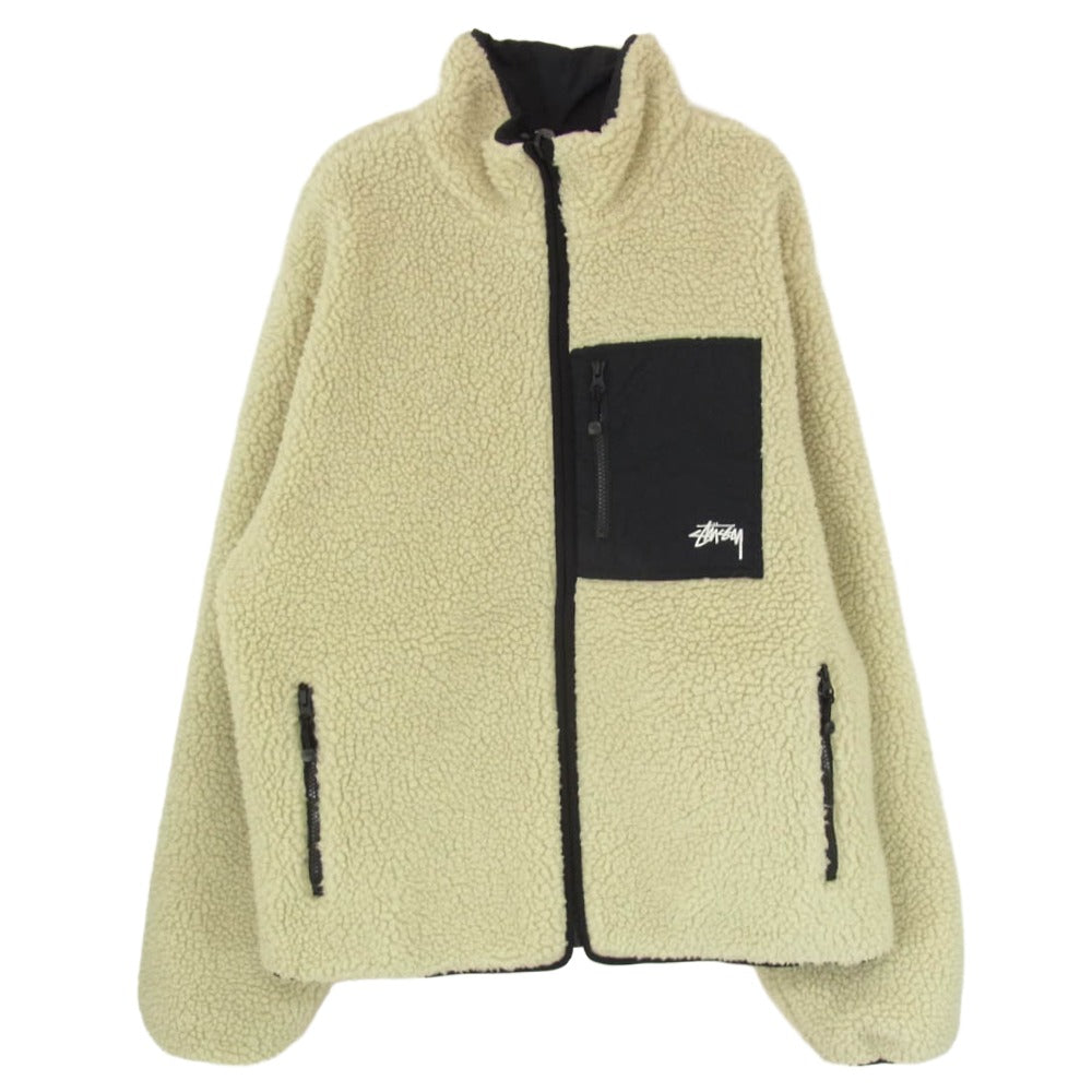 STUSSY ステューシー 22AW 8 Ball Sherpa Jacket Natural リバーシブル エイトボール シェルパ フリース ジャケット ナチュラル オフホワイト系 XL【中古】