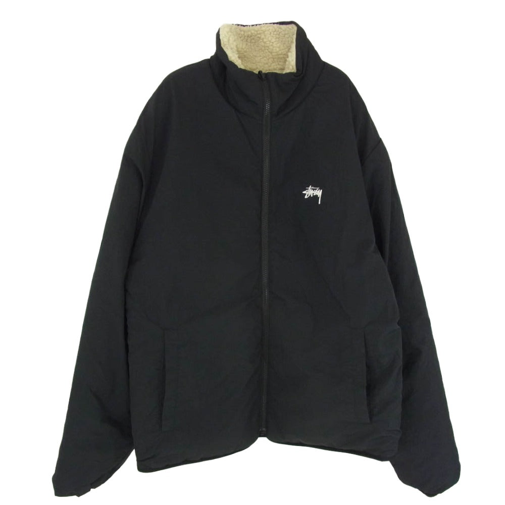 STUSSY ステューシー 22AW 8 Ball Sherpa Jacket Natural リバーシブル エイトボール シェルパ フリース ジャケット ナチュラル オフホワイト系 XL【中古】