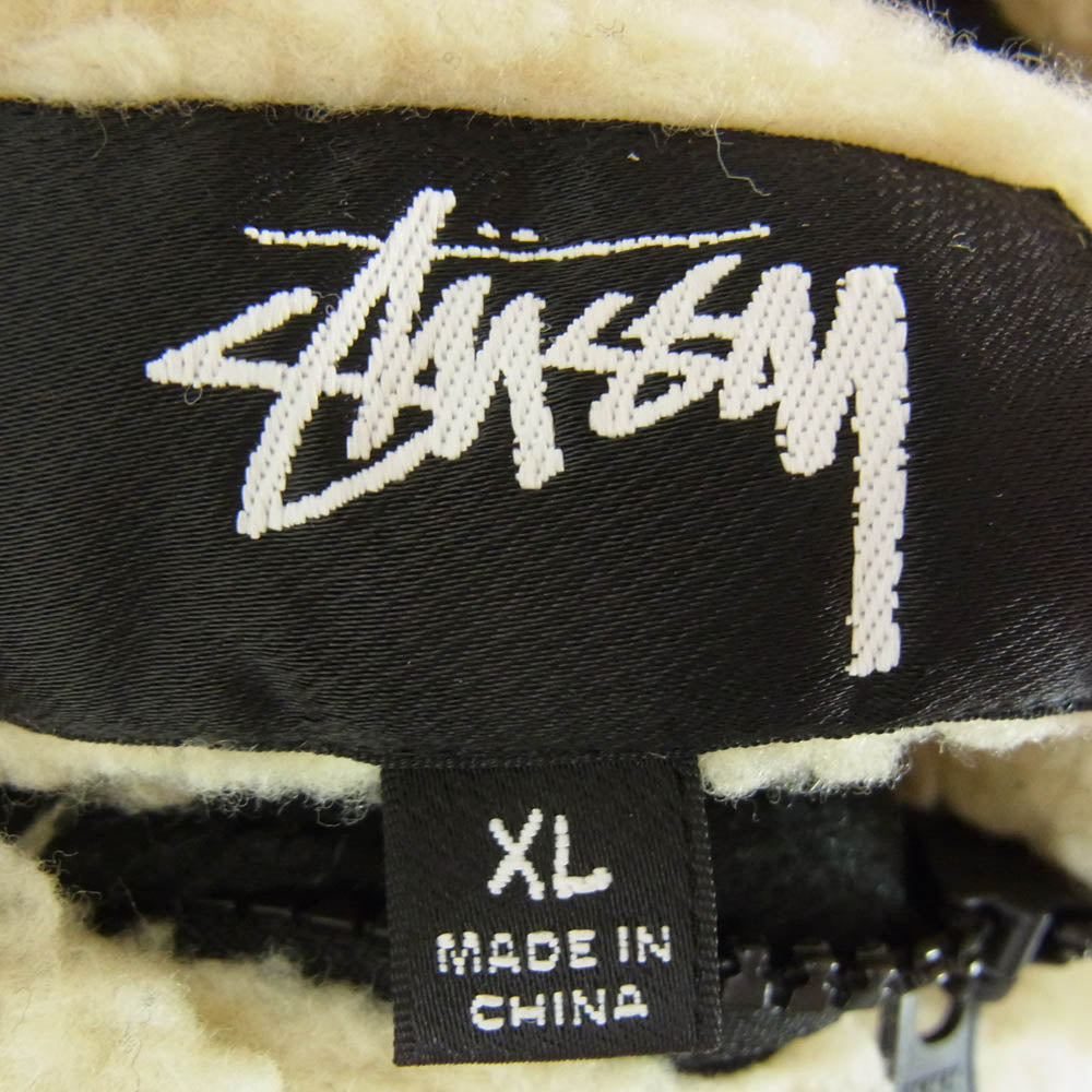 STUSSY ステューシー 22AW 8 Ball Sherpa Jacket Natural リバーシブル エイトボール シェルパ フリース ジャケット ナチュラル オフホワイト系 XL【中古】