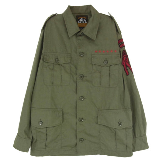 HYSTERIC GLAMOUR ヒステリックグラマー 20SS 02201AH07 SIX STARS 刺繍 サファリジャケット ミリタリーシャツ カーキ系 S【中古】