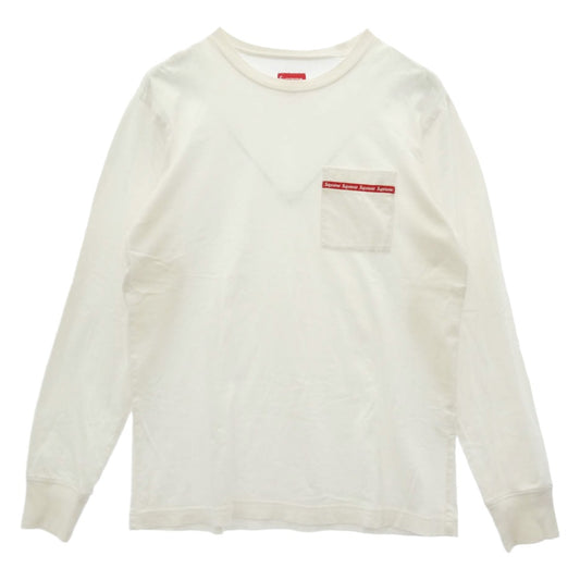 Supreme シュプリーム 16SS Woven Tape L/S Pocket Tee テープ ロゴ ポケット Tシャツ 長袖 ホワイト系 S【中古】