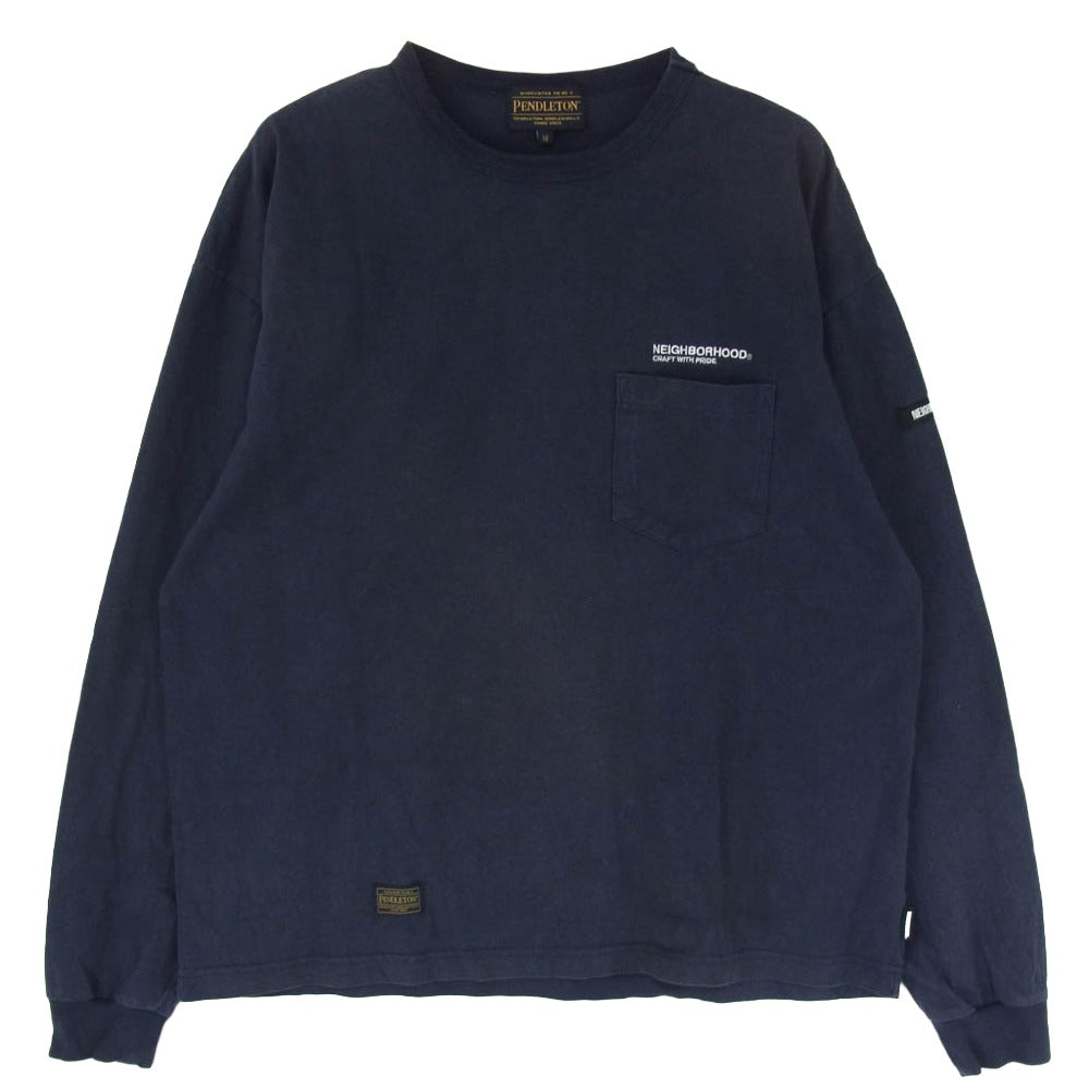 NEIGHBORHOOD ネイバーフッド 2221508N-CSM01S × PENDLETON LS Crewneck Pocket T-Shirt クルーネック ロンT ロゴ カットソー ネイビー系 M【中古】
