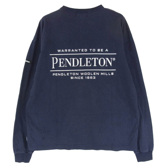 NEIGHBORHOOD ネイバーフッド 2221508N-CSM01S × PENDLETON LS Crewneck Pocket T-Shirt クルーネック ロンT ロゴ カットソー ネイビー系 M【中古】