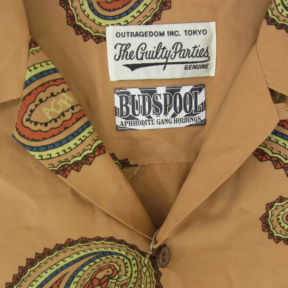 WACKO MARIA ワコマリア 21SS BUDSPOOL HAWAIIAN SHIRT バッズプール ハワイアン 舐達麻 ペイズリー柄 オープンカラー 半袖シャツ ブラウン系 M【中古】