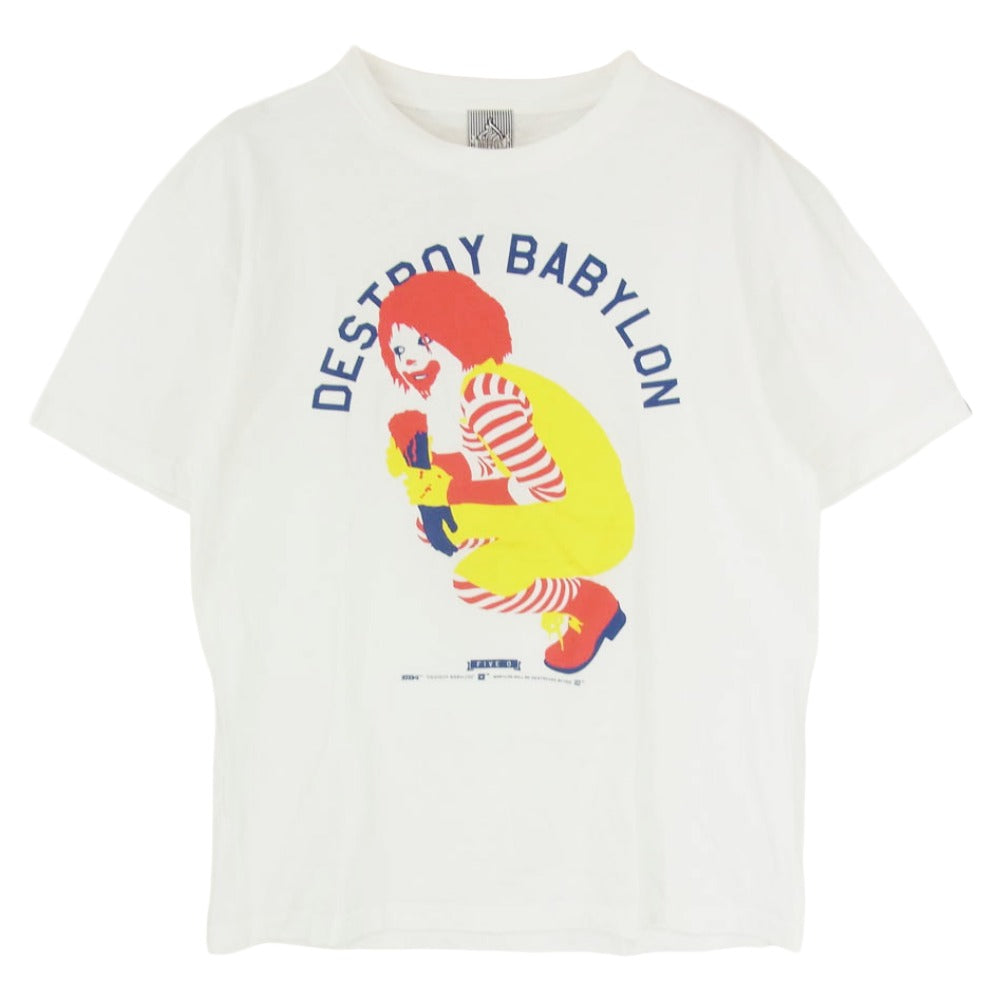 Five-O ファイブオー × DESTROY BABYLON × COVERT TECVISION 狂気なドナルド 半袖カットソー Tシャツ ホワイト系 L【中古】