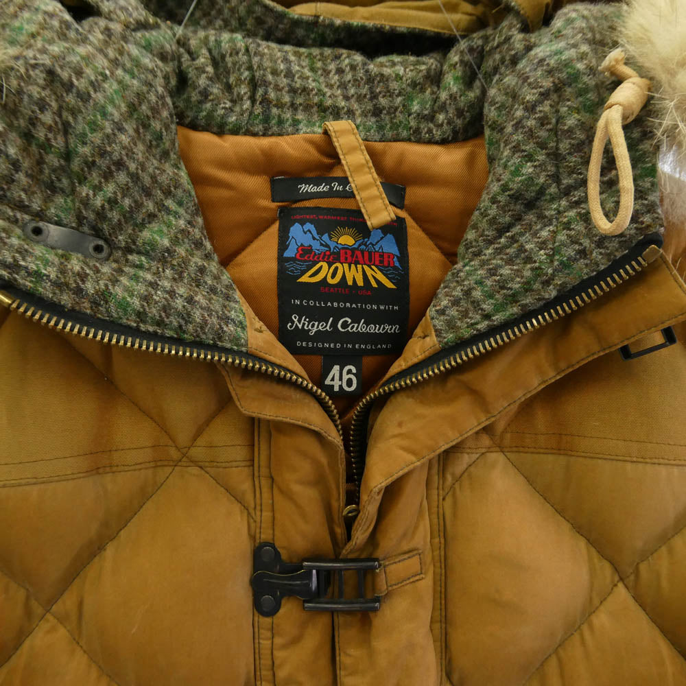 Nigel Cabourn ナイジェルケーボン 8021230050 × Eddie Bauer エディーバウアー GEDDES PARKER ドライワックスコーティング フード付き コヨーテ ファー付き ダウンジャケット 46 ライトブラウン系 46【中古】